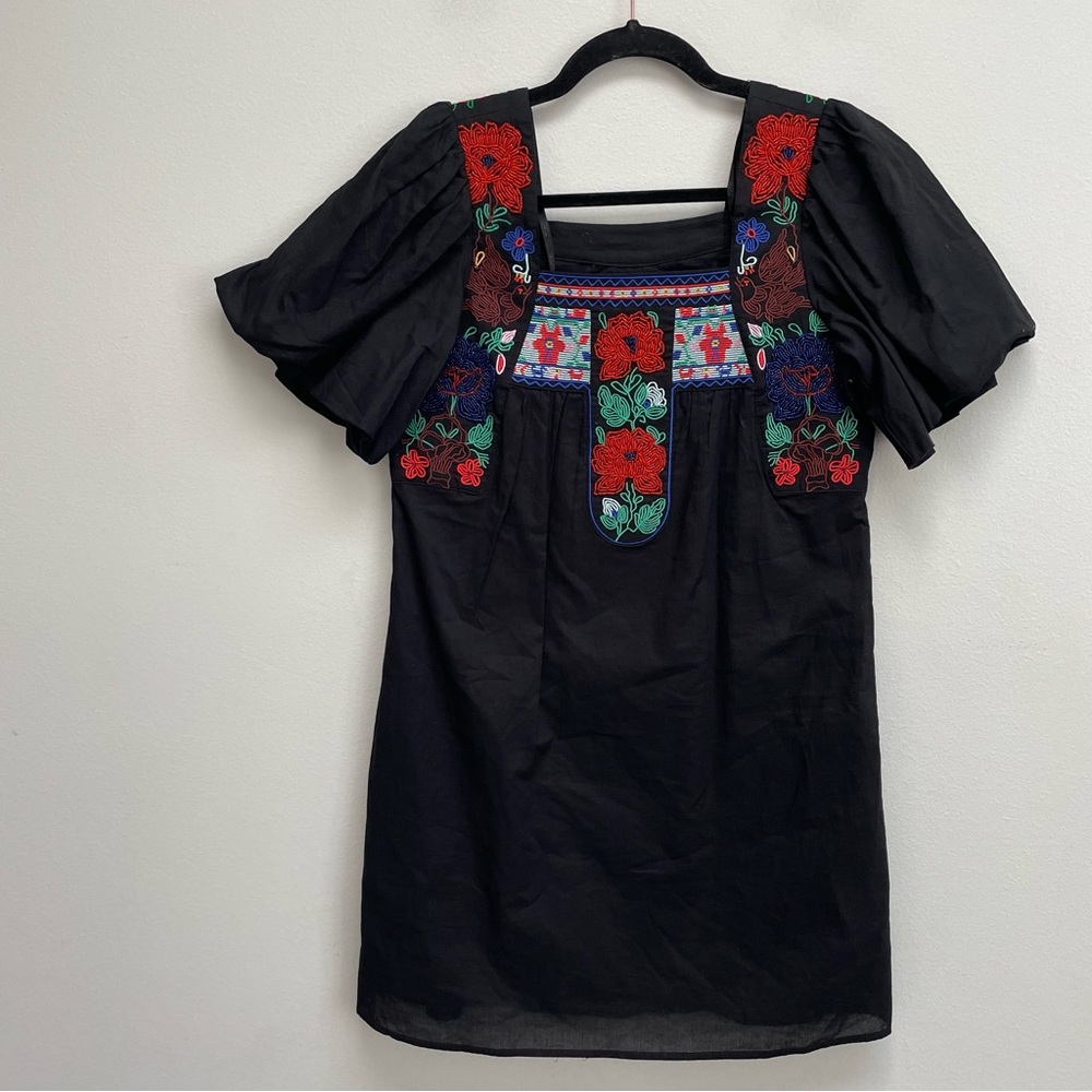 Va Va Jan han beaded tunic dress puff sleeve boho size small